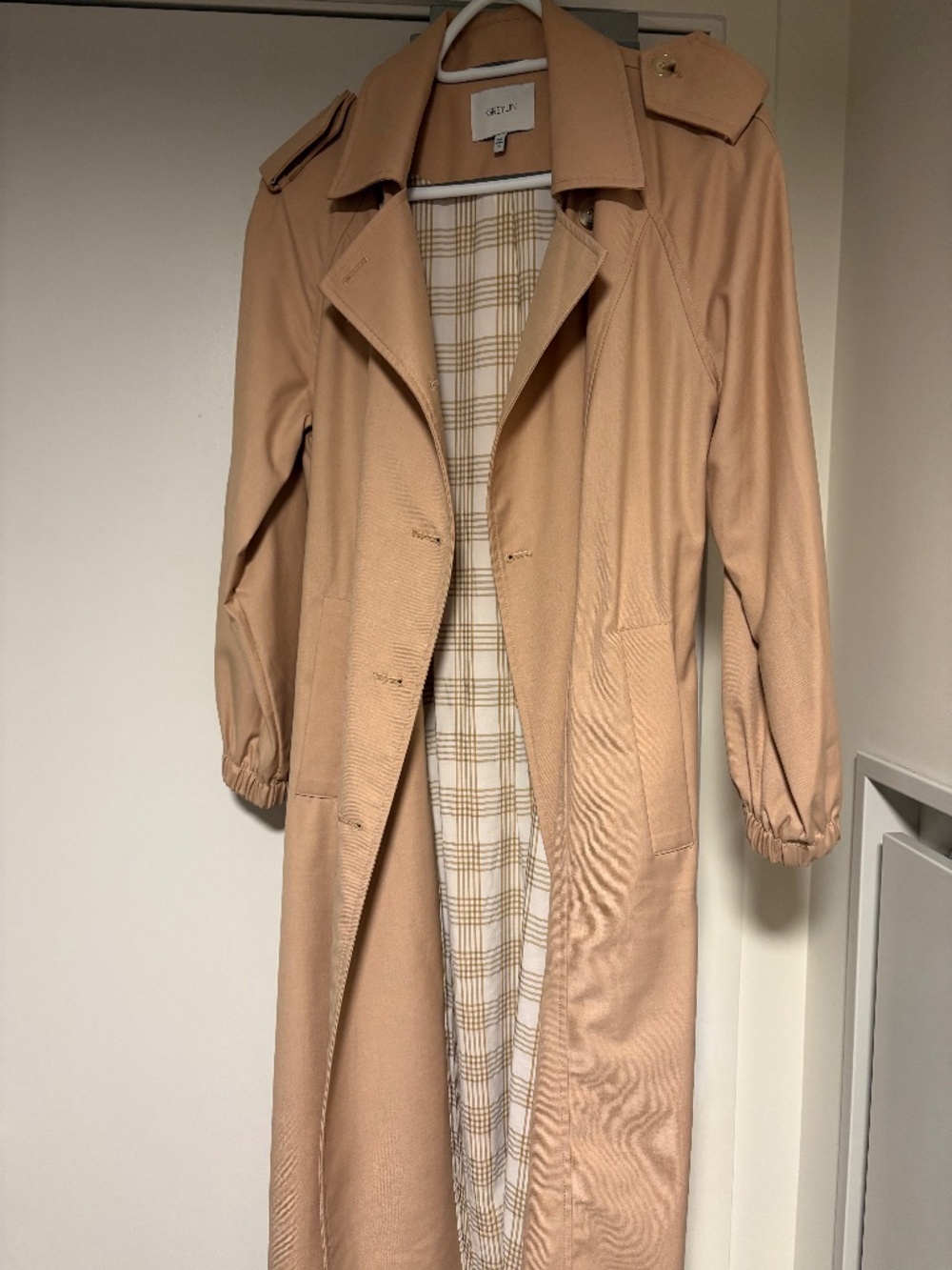 GREYLIN Beige Trench Coat XS Belted Lightweight Jacket Classic Chic